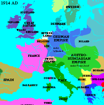 1914 map of europe. Map of A map from 1914