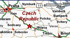 map of Prague-Brno area showing Kalischt